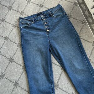 Truth + Theory High Rise Skinny Button Fly Blue Ankle Jeans